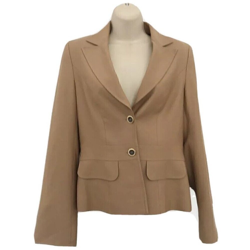 Escada Woman's Sz 34 or XS Caramel Tan 100% Virgin Wool Button Front Blazer